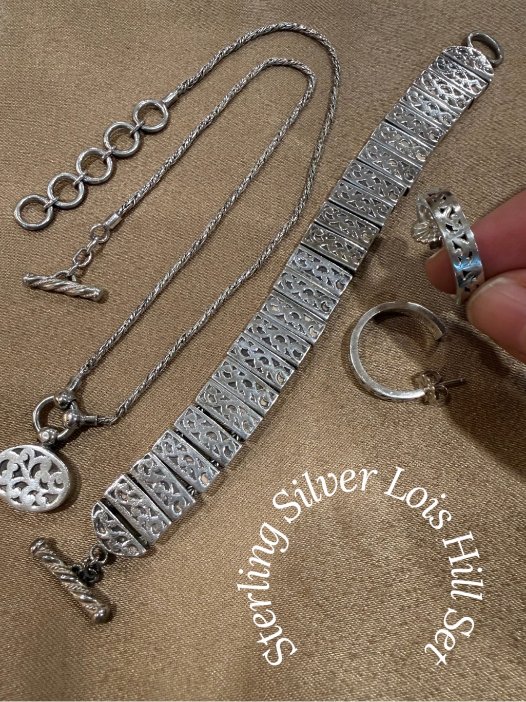 Lois Hill Sterling Silver Filigree Necklace Bracelet  Earring Set
